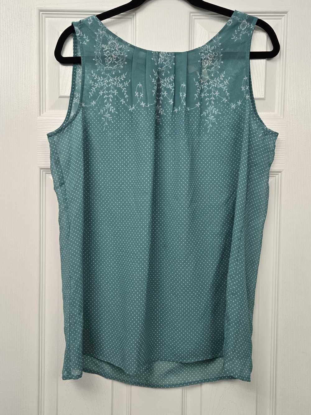 LOFT Teal Polka Dot Sleeveless Camisole with White Floral Yoke